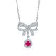 Cushion-Cut Lab Ruby Bow Halo Pendant Necklace in 925 Sterling Silver