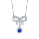 Cushion-Cut Lab Sapphire Bow Halo Drop Necklace in 925 Sterling Silver