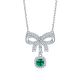 Lab-Created Emerald Cushion-Cut Bow Halo Pendant Necklace in 925 Sterling Silver