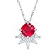 Cushion-Cut Lab Ruby Floral Cluster Pendant Necklace in 925 Sterling Silver