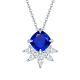 Lab-Created Blue Sapphire Cushion-Cut Floral Pendant Necklace in Silver