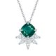Cushion-Cut Green Lab Gem Floral Pendant Necklace in 925 Sterling Silver