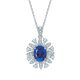 Lab-Created Blue Sapphire Oval-Cut Floral Halo Necklace in 925 Sterling Silver