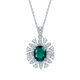 Oval-Cut Lab-Created Emerald Floral Halo Pendant Necklace