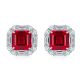 Lab-Created Ruby Asscher-Cut Halo Stud Earrings in 925 Sterling Silver