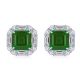 Asscher-Cut Green Lab Emerald Halo Stud Earrings in 925 Sterling Silver
