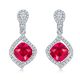 Lab-Created Ruby Cushion-Cut Halo Drop Stud Earrings in 925 Sterling Silver
