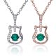 Round-Cut Lab Emerald Cat Silhouette Pendant Necklace in 925 Sterling Silver