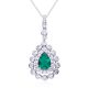 Pear-Cut Lab Emerald Double Halo Drop Pendant Necklace in 925 Sterling Silver