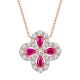Lab Ruby Pear-Cut Floral Cluster Pendant Necklace in 925 Sterling Silver