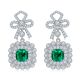 Cushion-Cut Green Emerald Bow Halo Drop Earrings in 925 Sterling Silver