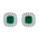 Cushion-Cut Lab Emerald Halo Stud Earrings in 925 Sterling Silver