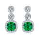 Cushion-Cut Lab Emerald Halo Drop Earrings in 925 Sterling Silver
