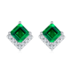 Princess-Cut Lab-Created Emerald Pavé Kite-Style Earrings in Sterling Silver