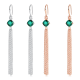Cushion-Cut Lab Emerald Clover Tassel Drop Earrings in 925 Sterling Silver