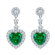 Heart-Cut Lab Emerald Halo Dangle Drop Earrings in 925 Sterling Silver