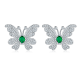 Oval-Cut Lab Emerald Butterfly Pave Stud Earrings in 925 Sterling Silver