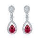 Pear-Cut Lab Ruby Double Halo Drop Earrings in 925 Sterling Silver