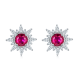 Round-Cut Lab Ruby Snowflake Halo Stud Earrings in 925 Sterling Silver