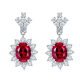 Oval-Cut Lab Ruby Floral Halo Drop Earrings in 925 Sterling Silver