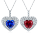 Heart-Cut Lab-Created Gemstone Double Halo Pendant Necklace in 925 Sterling Silver