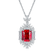 Emerald-Cut Lab Ruby Floral Halo Pendant Necklace in 925 Sterling Silver