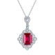 Emerald-Cut Lab Ruby Vintage Halo Pendant Necklace in 925 Sterling Silver