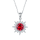 Round-Cut Lab Ruby Snowflake Halo Pendant Necklace in 925 Sterling Silver