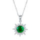 Round-Cut Lab Emerald Sunburst Halo Necklace in 925 Sterling Silver