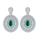 Oval-Cut Lab-Created Emerald Art Deco Halo Drop Earrings in 925 Sterling Silver
