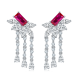Lab-Created Ruby Rectangular Floral Chandelier Dangle Earrings in 925 Sterling Silver