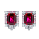 Emerald-Cut Lab Ruby Art Deco Halo Earrings in 925 Sterling Silver