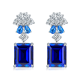 Emerald-Cut Lab Sapphire Floral Cluster Drop Earrings in 925 Sterling Silver
