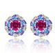 Round-Cut Lab-Created Ruby Floral Cluster Stud Earrings in 925 Sterling Silver