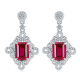 Emerald-Cut Ruby-Red Moissanite Vintage Scroll Dangle Earrings in 925 Sterling Silver