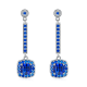 Cushion-Cut Lab Sapphire Halo Drop Earrings in 925 Sterling Silver